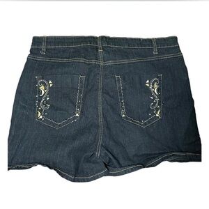 Jeanbay Y2K Embroidered Dark Blue Denim Women Shorts Size 16W